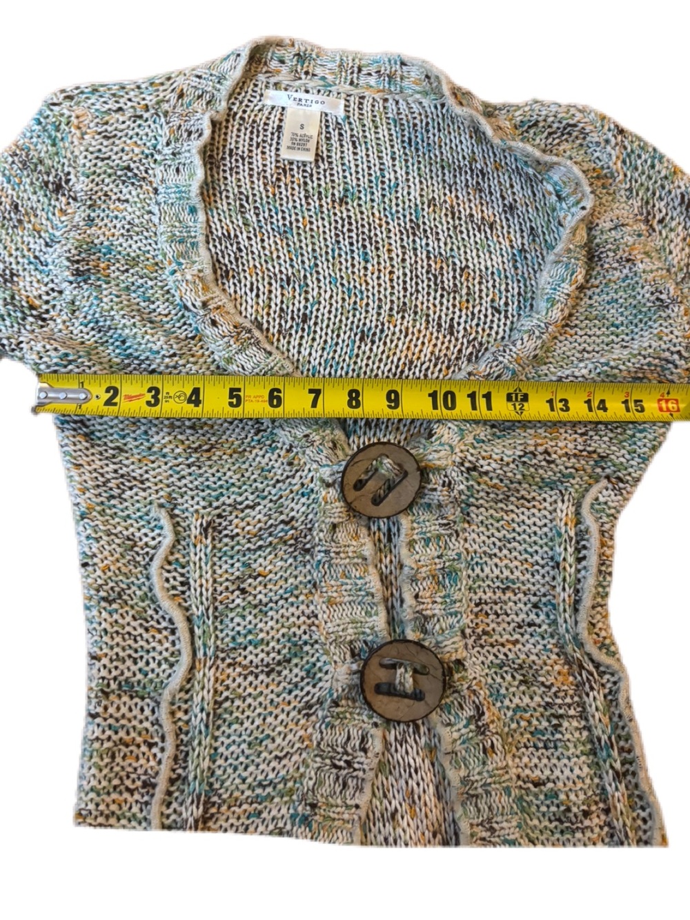 Vertigo Paris Y2K Chunky Space Dye Cardigan Small Ruffle Hem - Picture 7 of 8